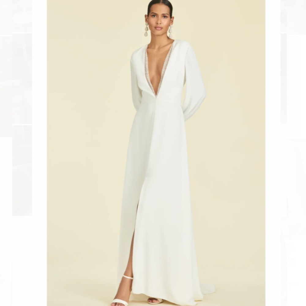 Sachin & Babi "Britt" V Neck Beaded Floor Length Wedding Dress With Slit